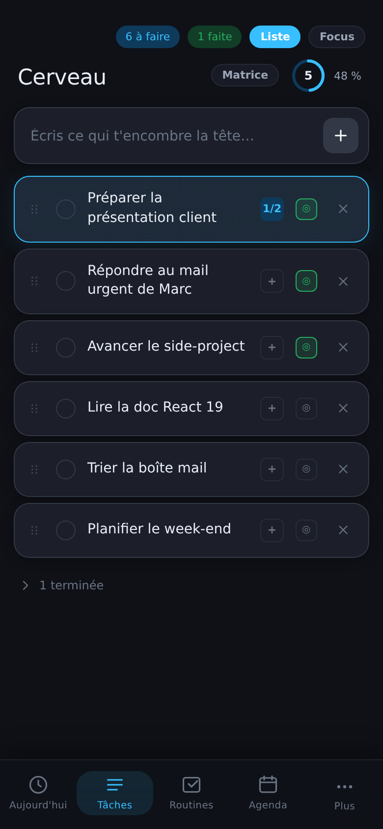 Capture rapide des tâches